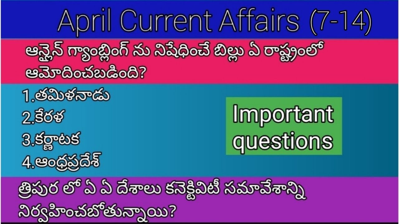 April 2023 Current Affairs important questions #groups #tspsc # ...