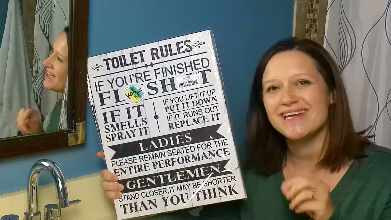 Review of Kas Home Bathroom Canvas Wall Art Rustic Funny Toilet Rules Prints Signs Framed Wood