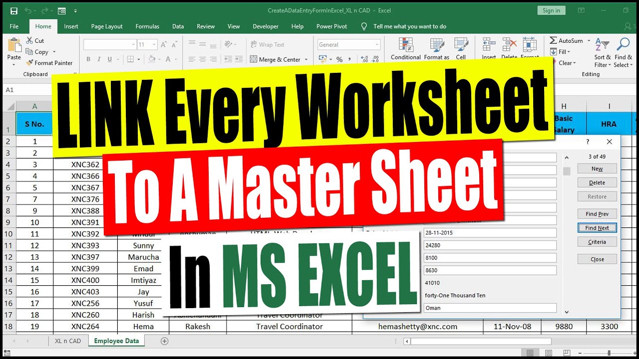 Link Every Worksheet to a Master Sheet in Excel - YouTube