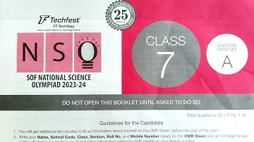 Class 7, NSO 2023 - 24 Level 1 Set A Question Paper / SOF Science Olympiad 2023 Question | Class VII