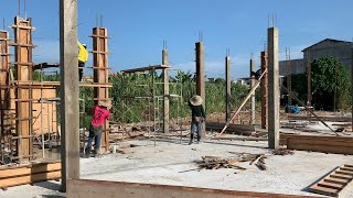 Concrete Column Construction Process | Traditional Timber Formwork | Reinforcement | Shuttering Work