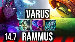 VARUS vs RAMMUS (TOP) | 9 solo kills, Legendary, 53k DMG, 22/3/12 | KR Master | 14.7