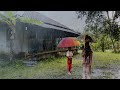 4k charm rain in agricultural land pangandaran  walking in the rain in indonesian irrigation area