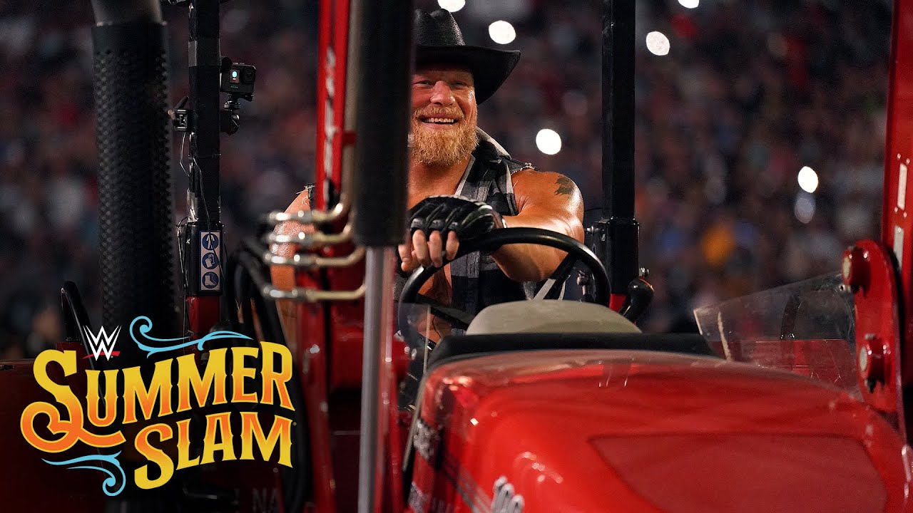 Brock Lesnar drives a tractor to the ring SummerSlam 2022 WWE Network Exclusive