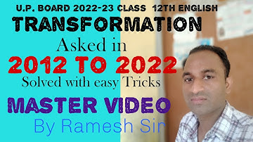 Transformation Exercise Master Video   from excellent book Class 12 by Ramesh Sir