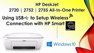 Hp Deskjet 2720 2752 2755 Printer Using Usb To Setup Connect The Printer To A Wireless Network Youtube