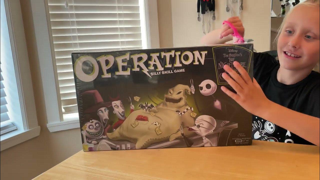 Opening her birthday present… Nightmare Before Christmas Operation Game