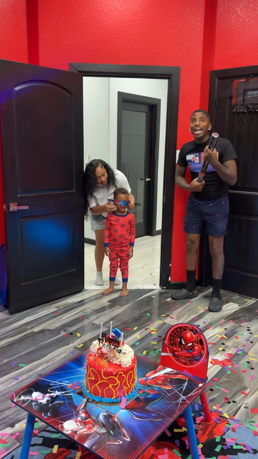 Surprising Mj With His New SpiderMan Room For His Birthday #shorts