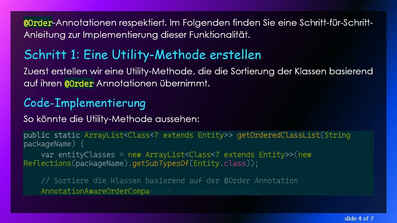 Wie man Paketklassen in der Reihenfolge der @ Order-Annotation mit Java Reflection abruft