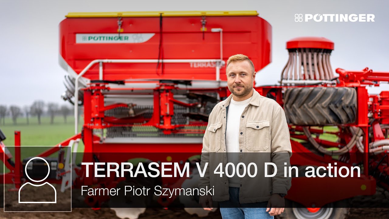 Piotr Szymański in action with the TERRASEM V 4000 D universal seed drill combination | PÖTTINGER