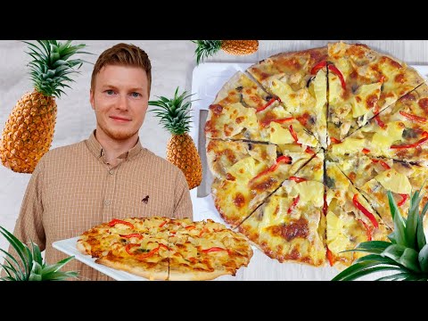 Сумасшедшая гавайская ПИЦЦА с АНАНАСАМИ, курицей и грибами + вкуснейший БЕЛЫЙ СОУС для пиццы!