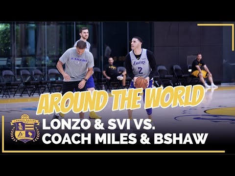 Lakers Training Camp: Lonzo Ball & Svi Mykhailiuk Shootout Against Coach Miles Simon & Brian Shaw