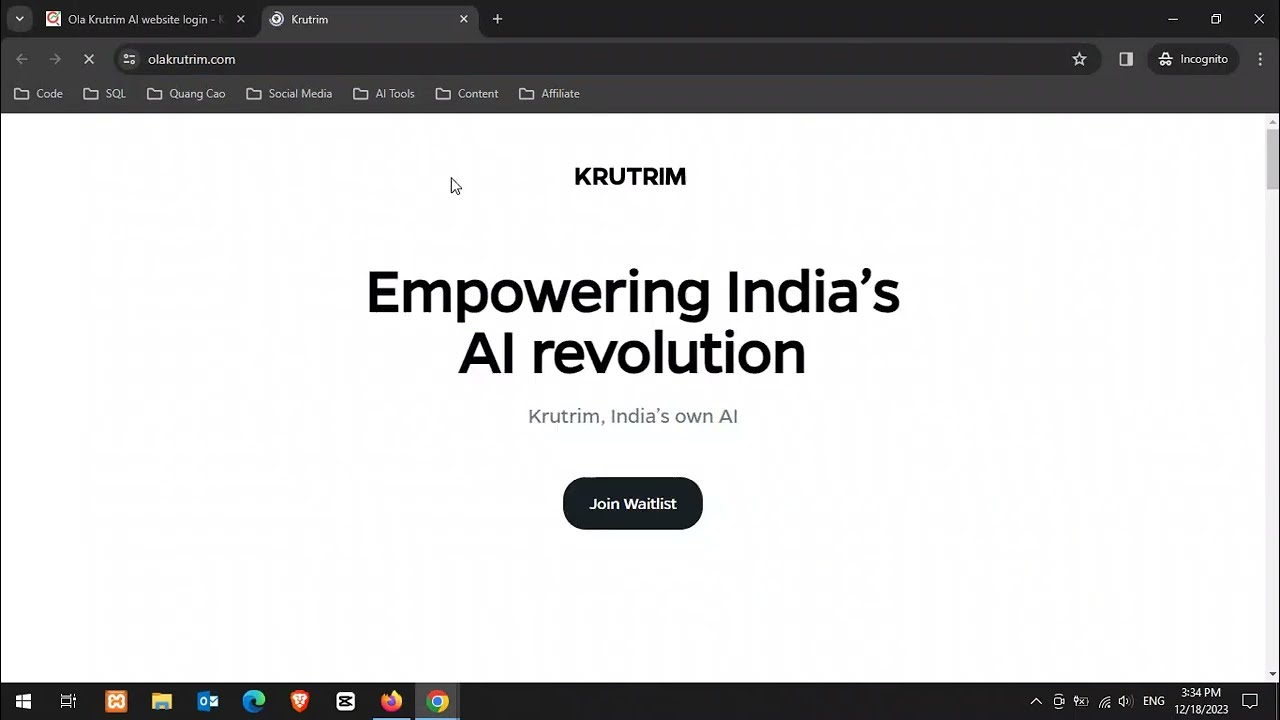 Ola Krutrim AI website login - “Join Waitlist” to sign up for early access