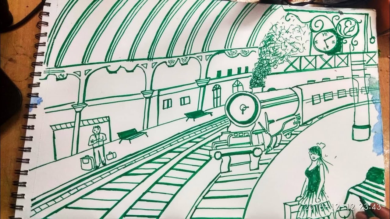 how to draw railway station YouTube