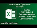 Excel Eğitim Dersleri 103 - Özet Tablo Yüzde Ortalama ve Verileri Sayma İşlemleri Pivot Table - 3