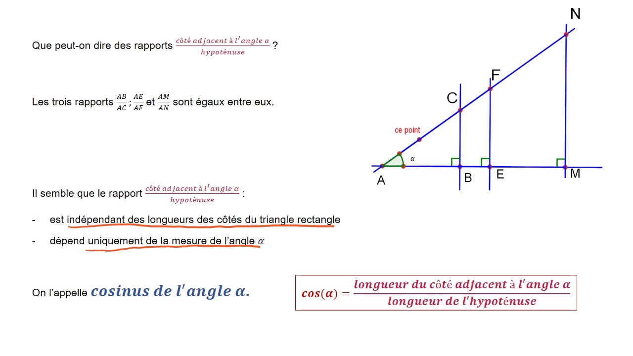 Bilan activité introduction cosinus d'un angle aigu - YouTube