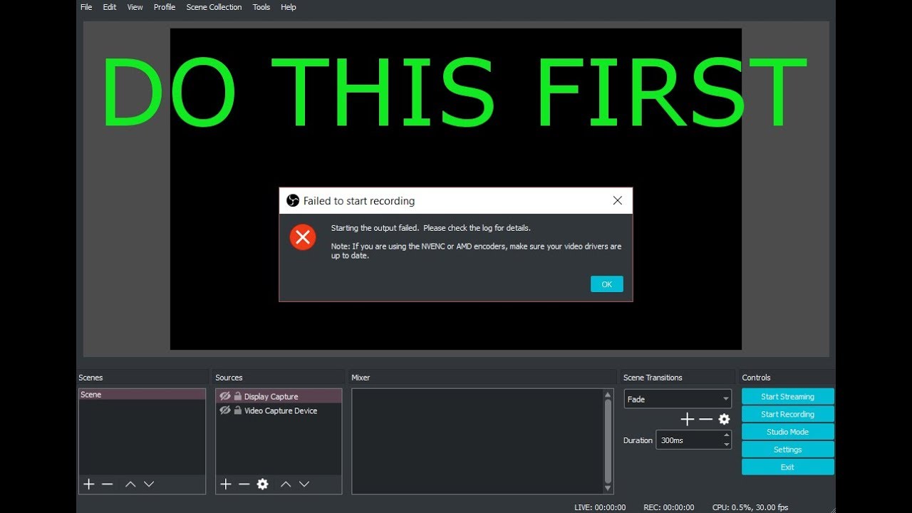 OBS failed to start recording or streaming fix DO THIS ...