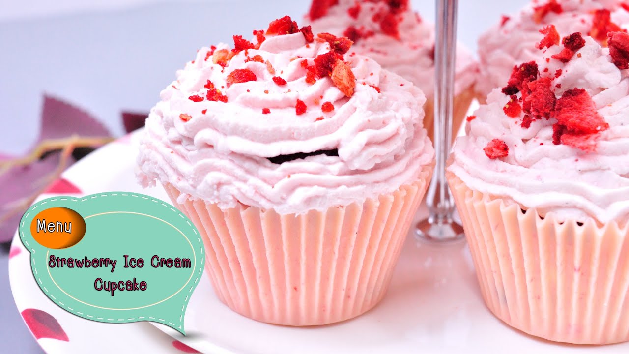 ไอศกรีมคัพเค้กรสสตรอเบอรี่ Strawberry Ice Cream Cupcake - 1 Minute Cooking