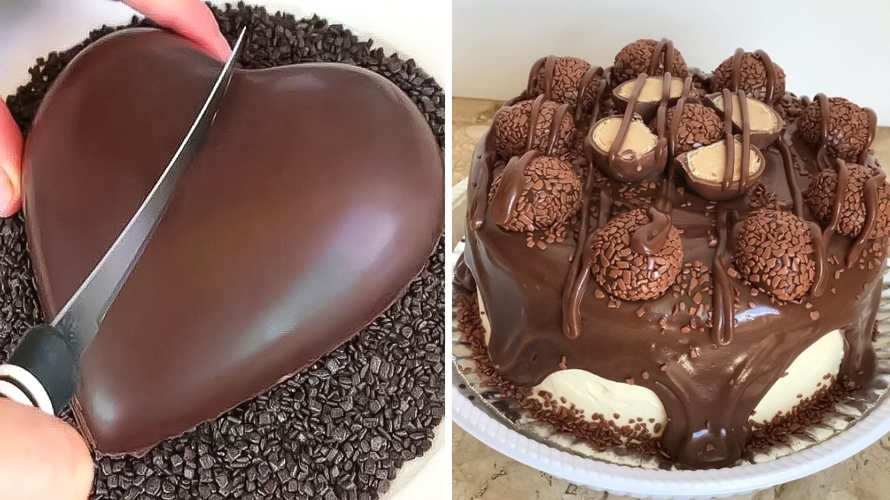 Challenge:  Making Super Smooth And Glossy Heart Shaped Chocolate Cakes |  Satisfying Chocolate Cake