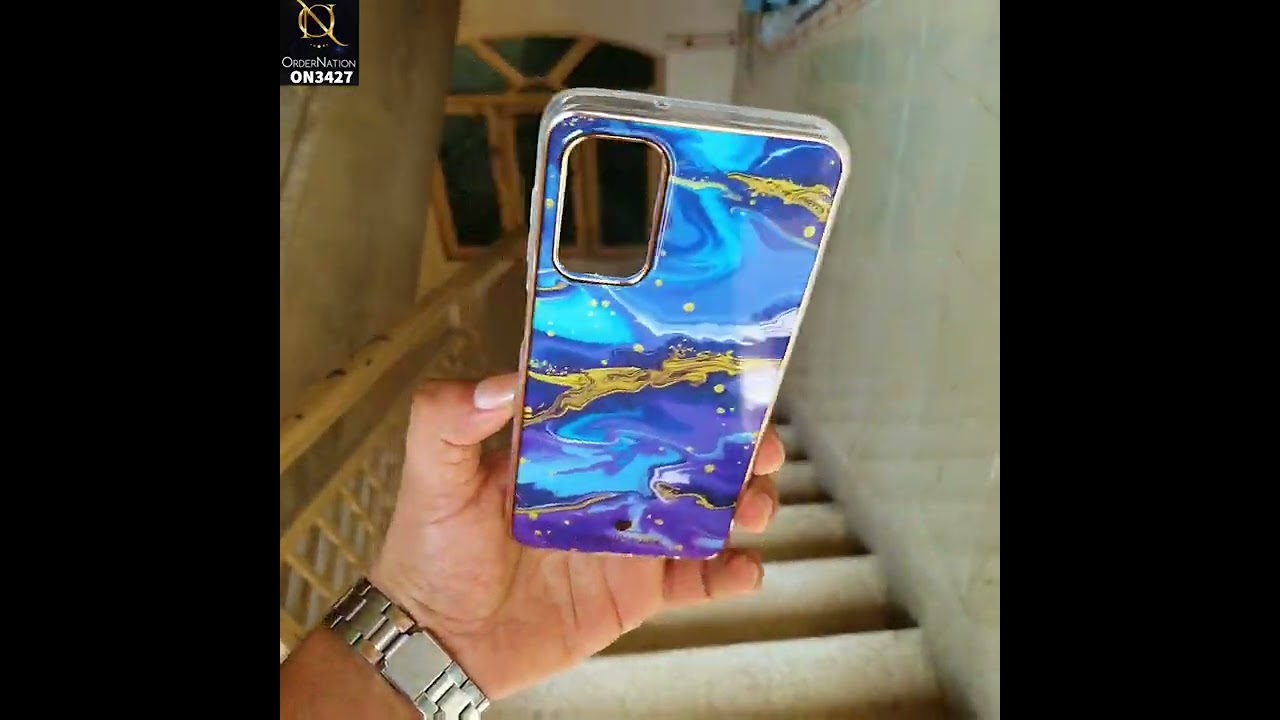Oppo F19s Cover - Design 11 - New Marble Series Acrylic With Electroplated Soft Borders Case