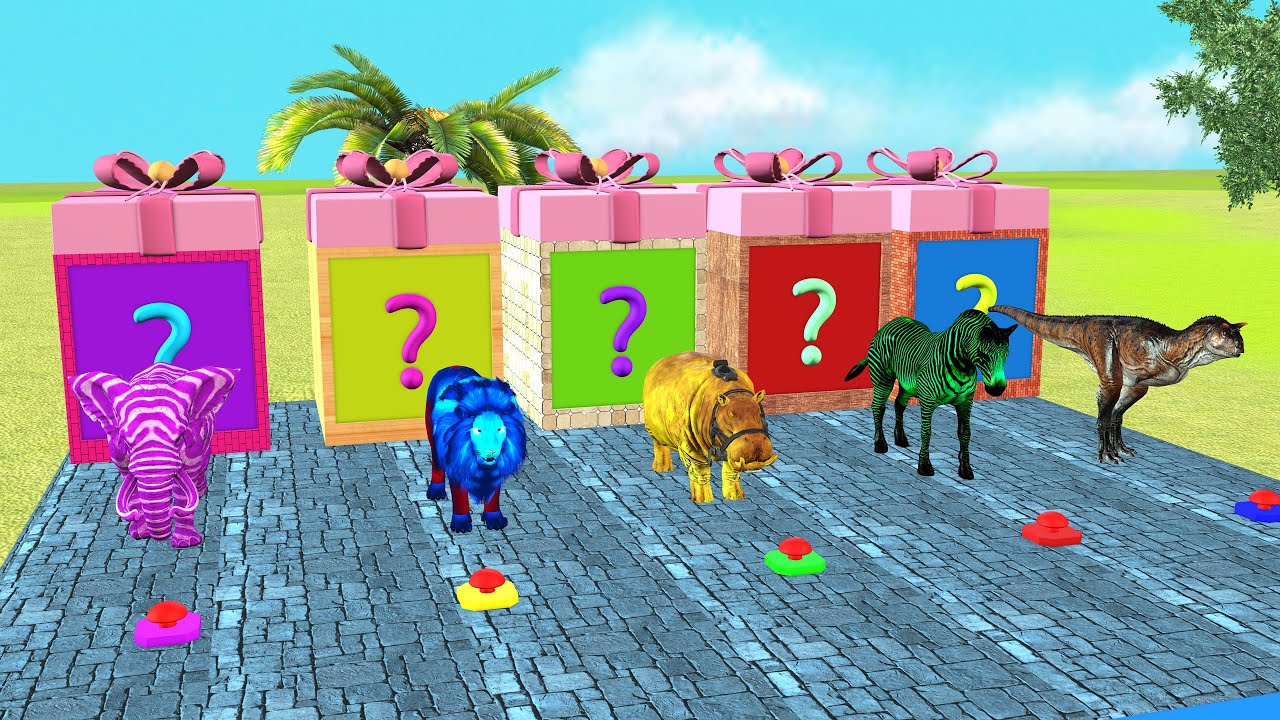 Epic Long Animal Slide Race 3D #4 | Dinosaur, Lion, Elephant, Hippo, Zebra | Funny Animals