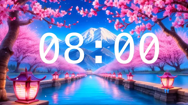8 Minute Countdown Timer with Alarm | Cherry Blossoms and a River with Lanterns | Relaxing Music