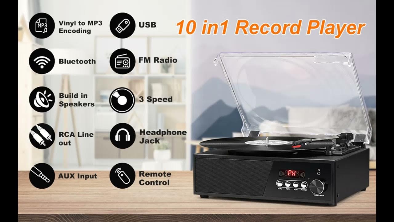 Udreamer Vinyl Record Player Bluetooth with USB Digital FM Radio Remote