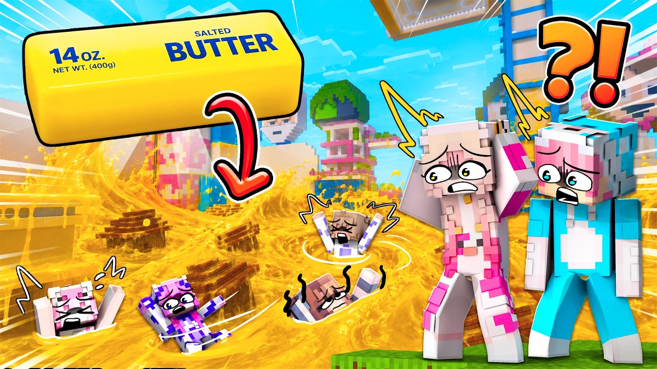 MOMON & ATUN PANIK, TSUNAMI SQUISHY BUTTER MENGHANCURKAN KOTA MINECRAFT KITA @BANGJBLOX
