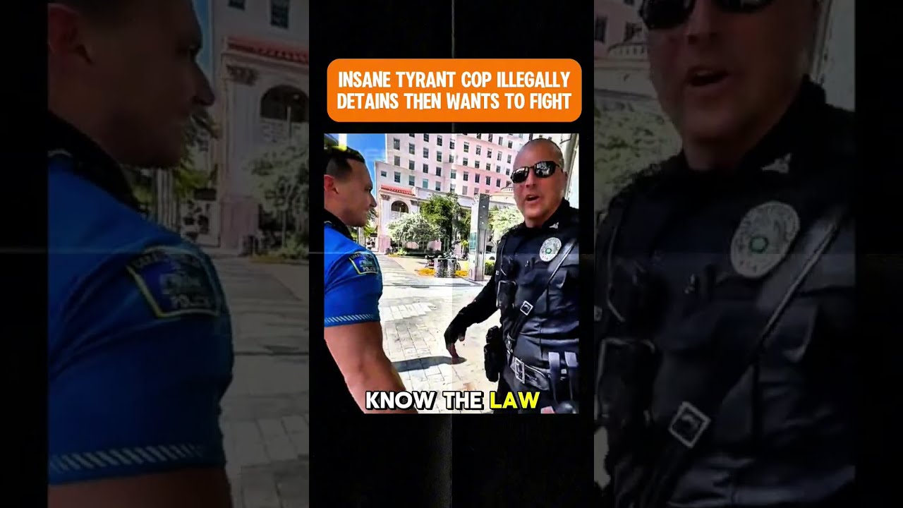 Insane Tyrant Cop Illegally Detains Then Wants To Fight