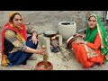 Indian rural life of punjab village cooking food woman power
