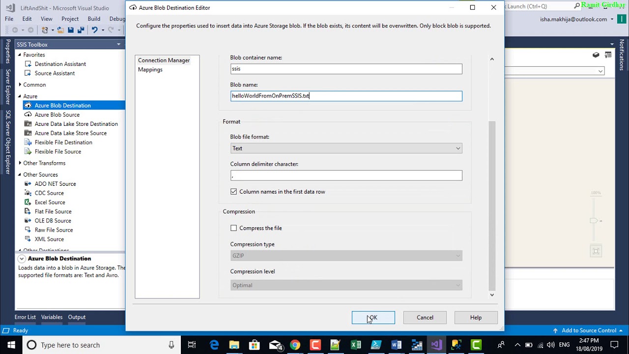 ADF - Azure Blog Storage Destination In SSIS - Lift and Shift - YouTube