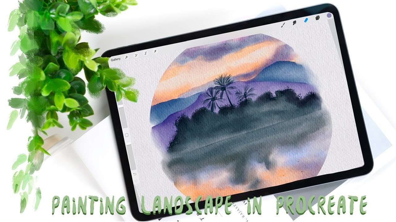 Easy tutorial for beginners in Procreate - digital watercolor landscape ...