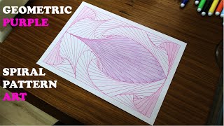 HOW TO DRAW GEOMETRIC PURPLE SPIRAL PATTERN ART | OPTICAL ILLUSION AND STRAIGHT LINES