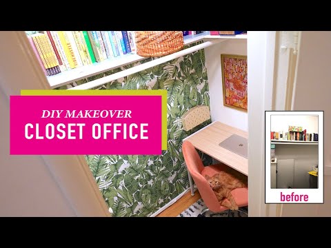 I Turned My Closet Into a Cozy Office | Office Makeover w/ DIY Lighting ...