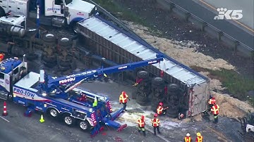 Aerial view of the I-5 chicken feather spill