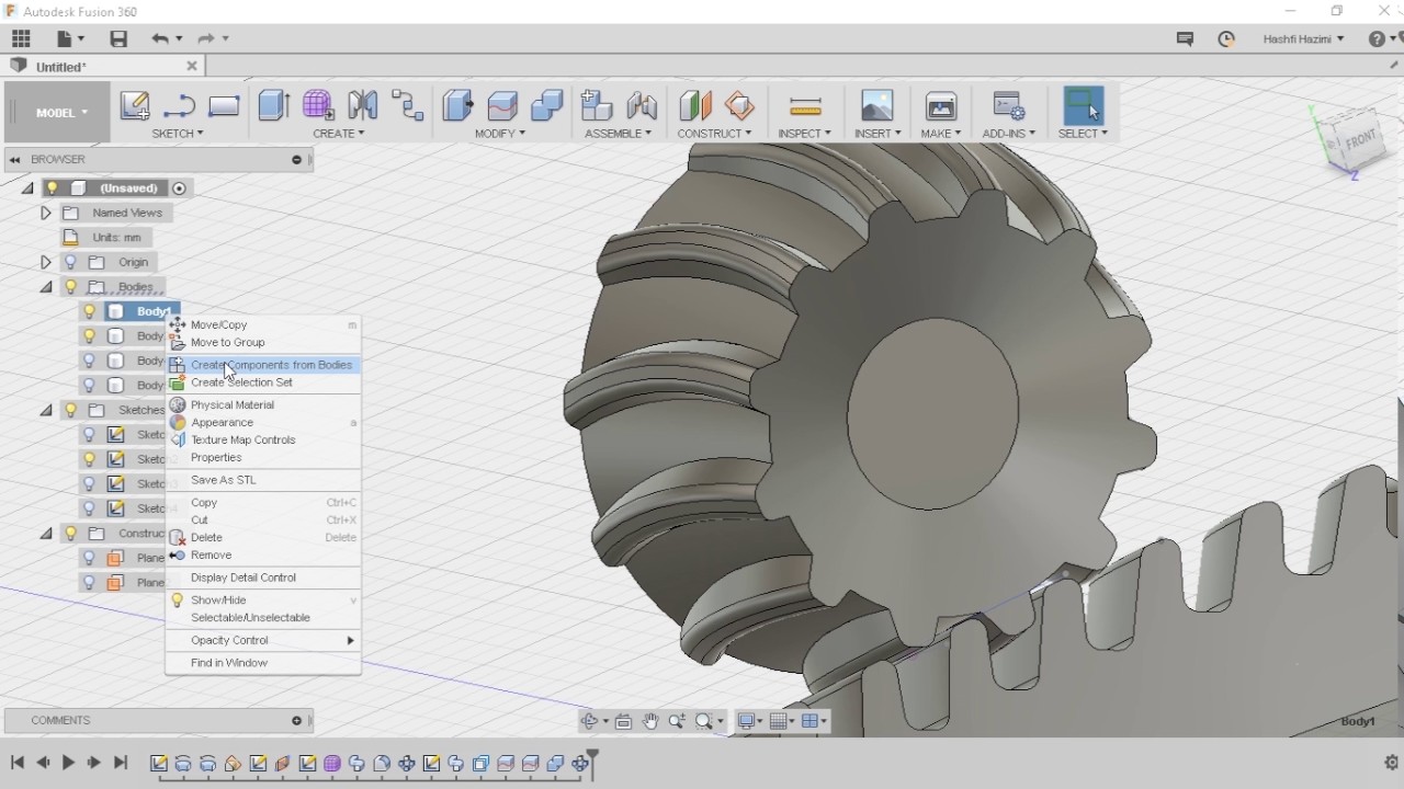 Tutorial Bevel Gear Autodesk Fusion 360 YouTube
