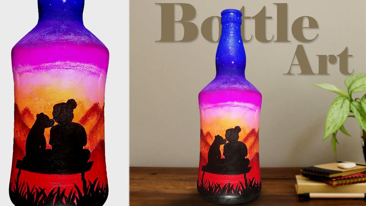 Simple Bottle Art Design || Night Sky Painting On Bottle || Bottle ...