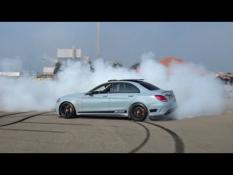 Mercedes Benz C63S AMG - BURNOUT, Launch Control & STOPPED BY POLICE!