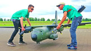 GIANT HUGE RC TRANSALL C-160 SCALE AIRPLANE WITH TUG DEMONSTRATION FLIGHT