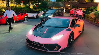 Naomi Neo drives her Lamborghini to a Supercar Meet! Pink Aventador SV Spits FLAMES Leaving CHIJMES