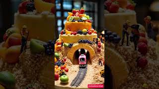 Tiny Workers in a Yellow Cake! 🚧🍋 #cute #miniature #shortvideo #shorts #cake #fruit #cake #funny