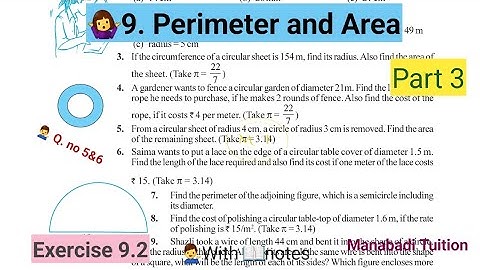 7th class maths|Chapter 9|👩‍🏫Perimeter and Area| 🙋‍♂️Exercise 9.2| Q no 5&6| part 3|with notes|
