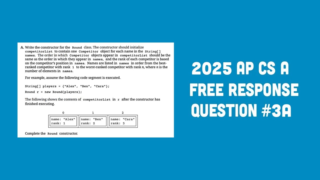 2025 AP Computer Science A FRQ #3A - YouTube