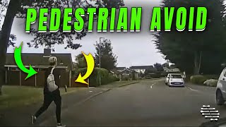 Driver Barely Avoids Pedestrian After Stepping in Front of Car