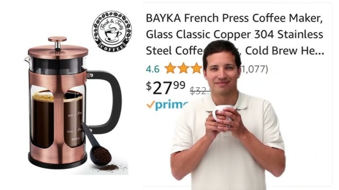 BAYKA French Press Coffee Maker, Large Classic Copper 304 Stainless Steel  Coffee