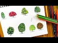 تعلم رسم مجموعة اشجار بالالوان الخشبية للمبتدئين