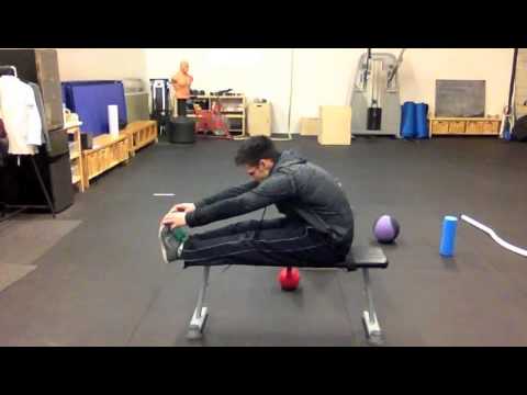 Bench Steated Double Hamstring Stretch with Foot Pump
