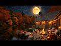 Relaxing Autumn Campfire Ambience 🍂 Cozy Lakeside Cottage Under the Stars