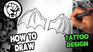 How to Draw Bat Wings - Draw Tattoo Art - Drawing Step by Step for Beginners - Skull Art