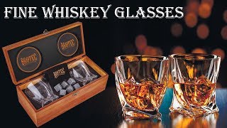 Whiskey Glass Gift Set of 2 - Two Twisted Crystal Glasses - Granite Chilling Stones - Best Present